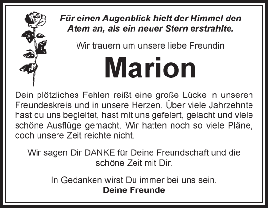 Traueranzeige von Marion  von Volksstimme Magdeburg