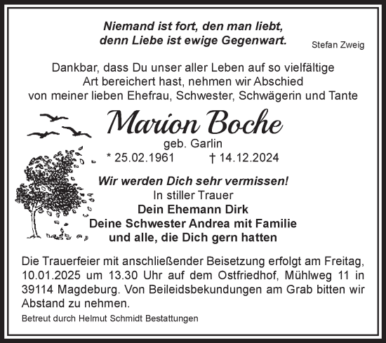 Traueranzeige von Marion Boche von Volksstimme Magdeburg
