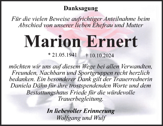 Traueranzeige von Marion Ernert von Trauerkombi Dessau