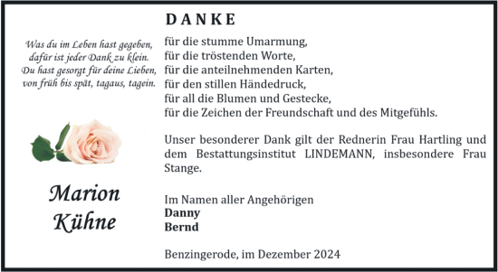 Traueranzeige von Marion Kühne von Volksstimme Wernigerode