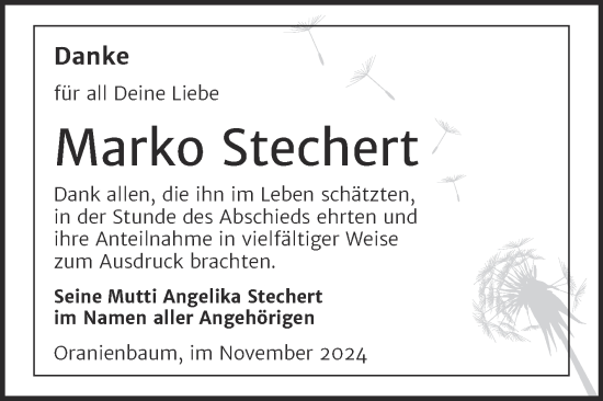 Traueranzeige von Marko Stechert von Trauerkombi Wittenberg