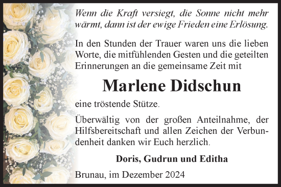 Traueranzeige von Marlene Didschun von Volksstimme Altmark Ost