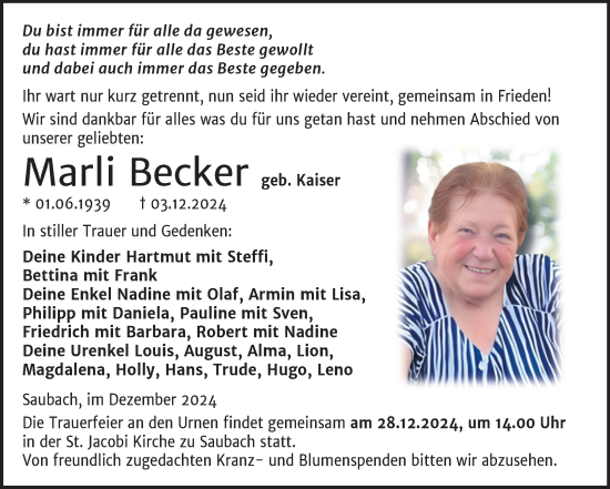 Traueranzeige von Marli Becker von Naumburger Tageblatt