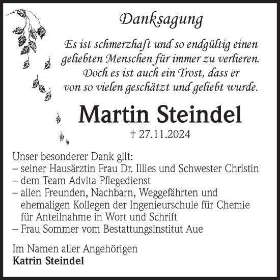 Traueranzeige von Martin Steindel von Volksstimme Magdeburg