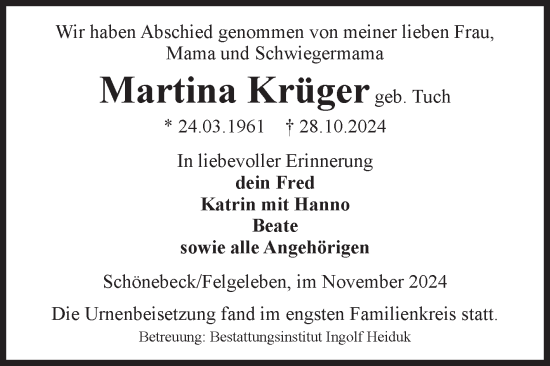 Traueranzeige von Martina Krüger von Volksstimme Magdeburg