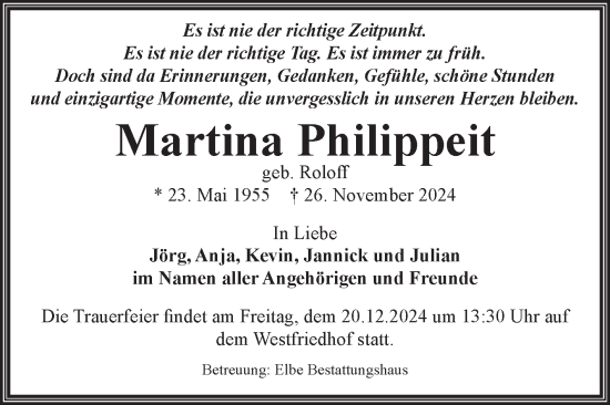 Traueranzeige von Martina Philippeit von Volksstimme Magdeburg
