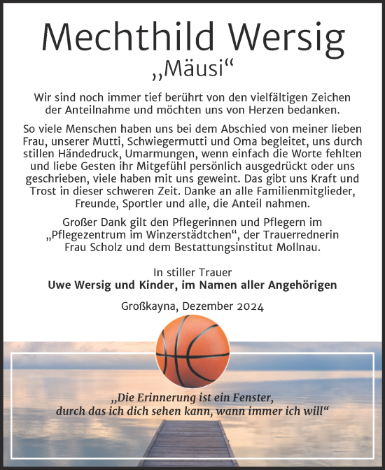 Traueranzeige von Mechthild Wersig von Trauerkombi Merseburg