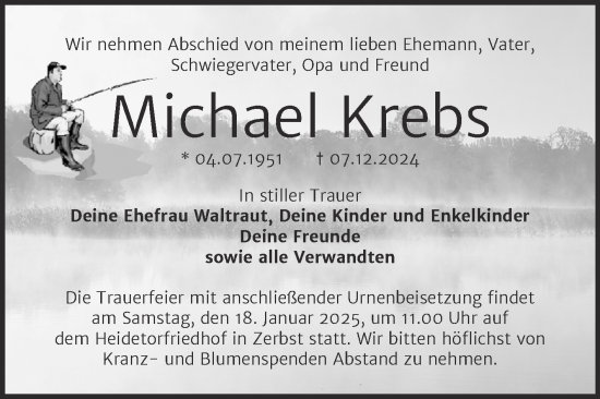 Traueranzeige von Michael Krebs von Super Sonntag Dessau-Roßlau