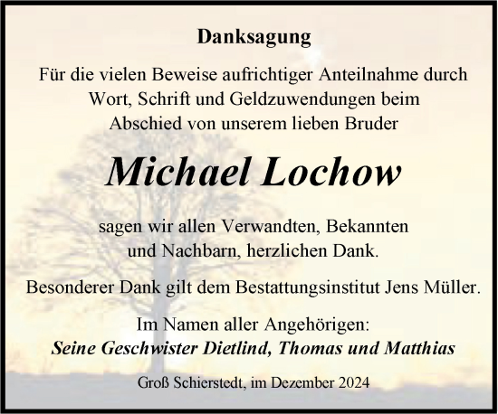 Traueranzeige von Michael Lochow von Trauerkombi Aschersleben
