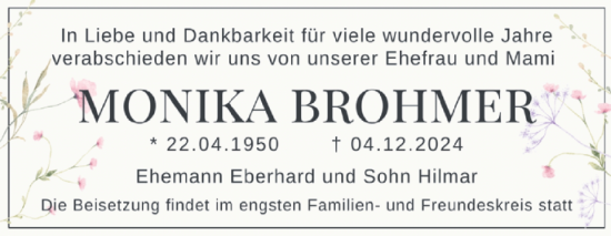 Traueranzeige von Monika Brohmer von Mitteldeutsche Zeitung Halle/Saalkreis