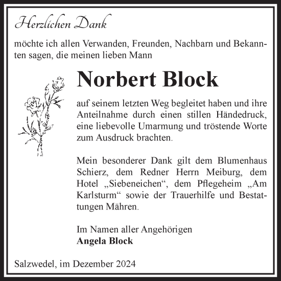 Traueranzeige von Norbert Block von Volksstimme Altmark West