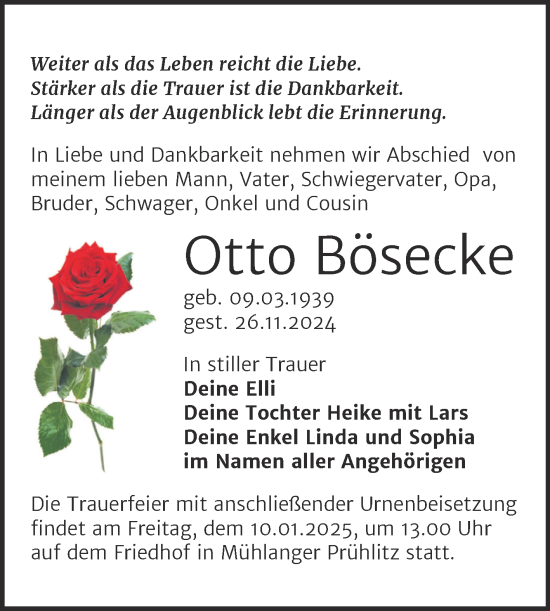 Traueranzeige von Otto Bösecke von Trauerkombi Dessau