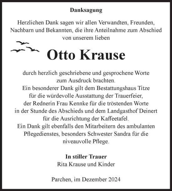 Traueranzeige von Otto Krause von Volksstimme Burg/Genthin