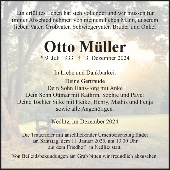 Traueranzeige von Otto Müller von Volksstimme Burg/Genthin