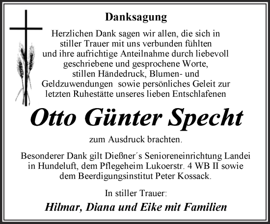 Traueranzeige von Otto Günter Specht von Trauerkombi Dessau