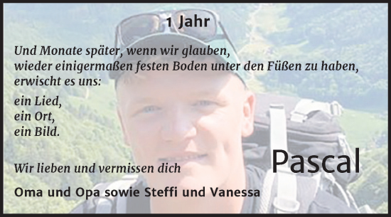 Traueranzeige von Pascal  von Trauerkombi Wittenberg