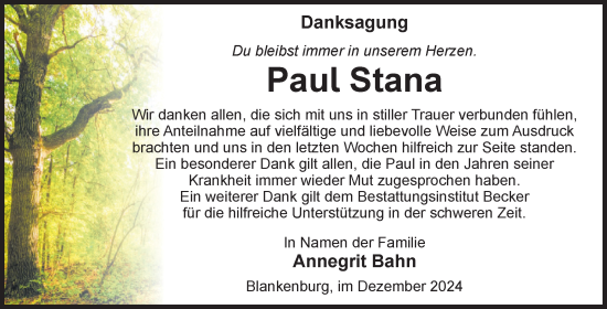 Traueranzeige von Paul Stana von Volksstimme Wernigerode