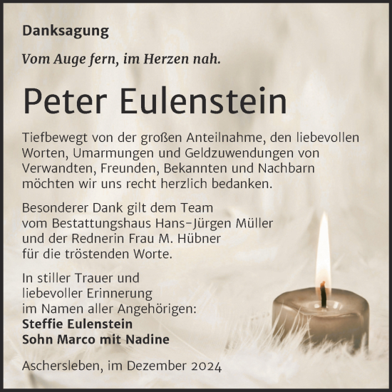 Traueranzeige von Peter Eulenstein von Trauerkombi Aschersleben