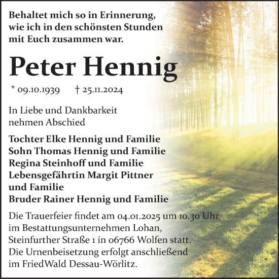 Traueranzeige von Peter Hennig 