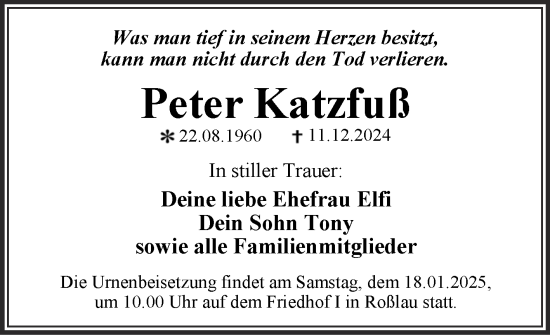 Traueranzeige von Peter Katzfuß von Trauerkombi Dessau