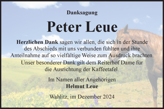 Traueranzeige von Peter Leue von Volksstimme Burg/Genthin