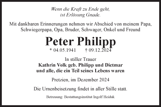 Traueranzeige von Peter Philipp von Volksstimme Schönebeck