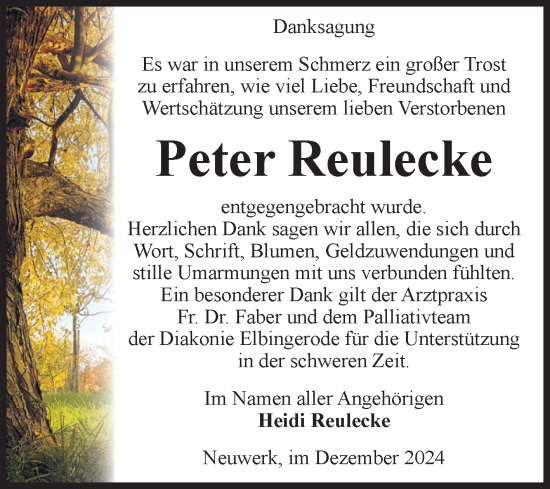 Traueranzeige von Peter Reulecke von Volksstimme Wernigerode