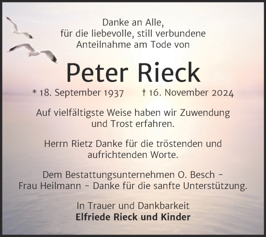 Traueranzeige von Peter Rieck von Trauerkombi Dessau