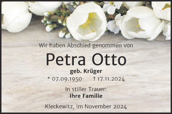 Traueranzeige von Petra Otto von Trauerkombi Bitterfeld