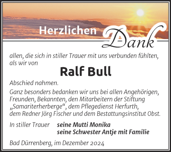 Traueranzeige von Ralf Bull von Trauerkombi Merseburg