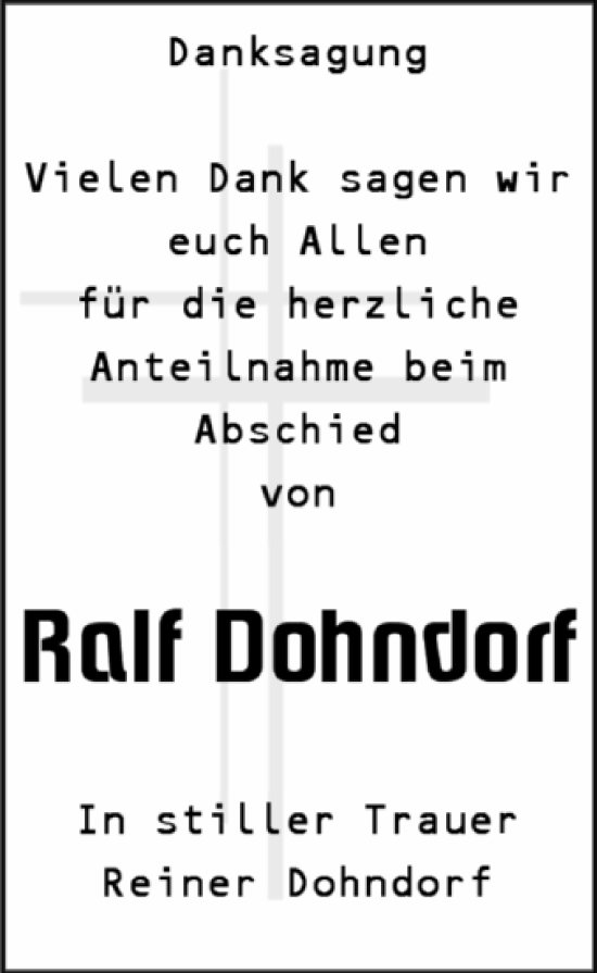 Traueranzeige von Ralf Dohndorf von Trauerkombi Bernburg