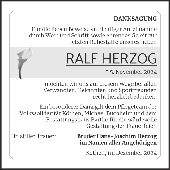 Traueranzeige von Ralf Herzog von Trauerkombi Köthen
