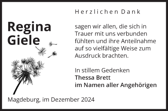 Traueranzeige von Regina Giele von Volksstimme Magdeburg