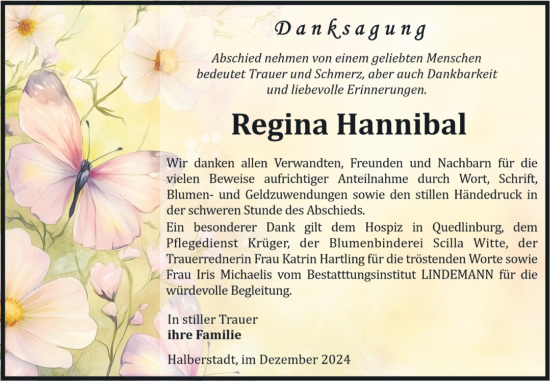 Traueranzeige von Regina Hannibal von Volksstimme Halberstadt