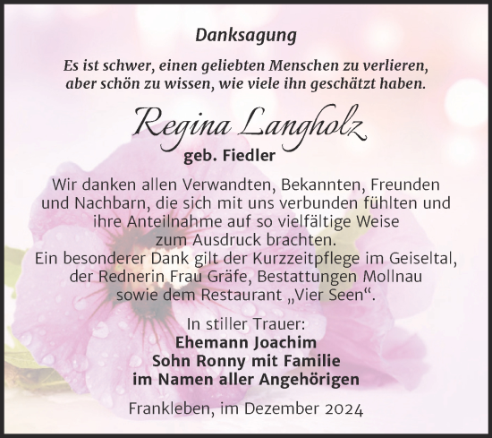 Traueranzeige von Regina Langholz von Trauerkombi Merseburg