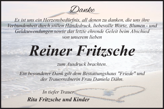 Traueranzeige von Reiner Fritzsche von Trauerkombi Dessau