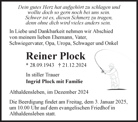 Traueranzeige von Reiner Plock von Volksstimme Haldensleben/Wolmirstedt