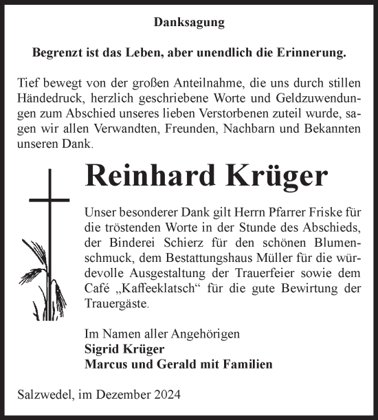 Traueranzeige von Reinhard Krüger von Volksstimme Altmark West