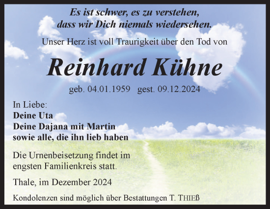 Traueranzeige von Reinhard Kühne von Volksstimme Altmark Ost