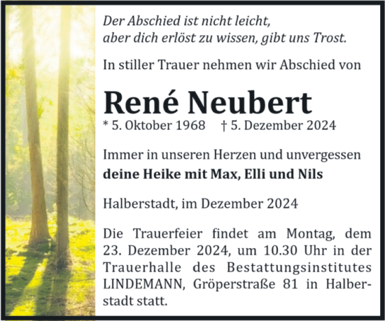 Traueranzeige von René Neubert von Volksstimme Halberstadt