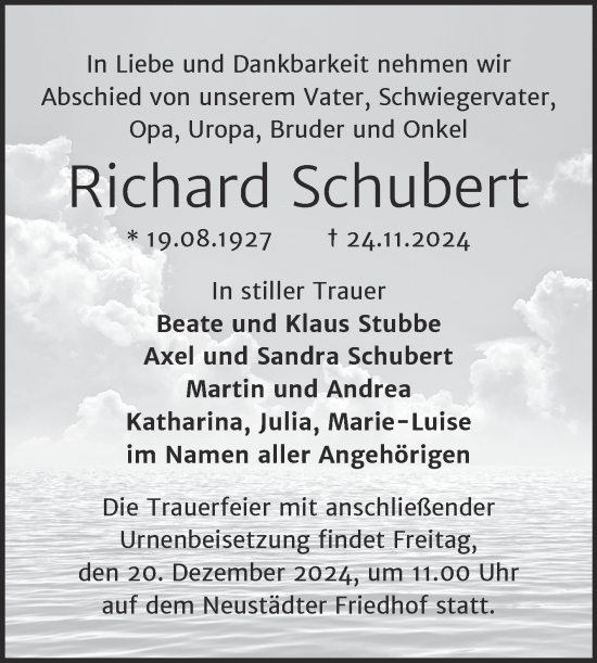 Traueranzeige von Richard Schubert von Mitteldeutsche Zeitung Halle/Saalkreis