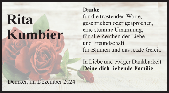 Traueranzeige von Rita Kumbier von Volksstimme Altmark Ost
