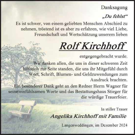 Traueranzeige von Rolf Kirchhoff von Volksstimme Oschersleben/Wanzleben