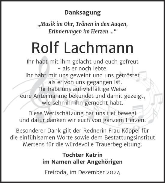Traueranzeige von Rolf Lachmann von Super Sonntag Naumburg/Nebra