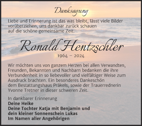 Traueranzeige von Ronald Hentzschler von Naumburger Tageblatt