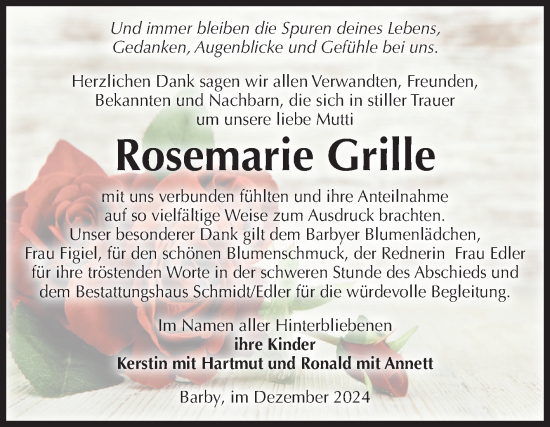 Traueranzeige von Rosemarie Grille von Volksstimme Schönebeck
