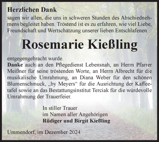 Traueranzeige von Rosemarie Kießling von Volksstimme Oschersleben/Wanzleben