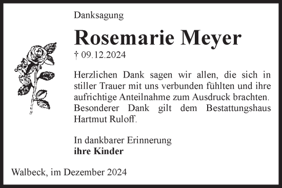 Traueranzeige von Rosemarie Meyer von Volksstimme Haldensleben/Wolmirstedt