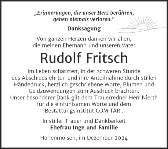 Traueranzeige von Rudolf Fritsch von Trauerkombi Weißenfels
