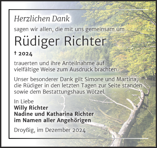Traueranzeige von Rüdiger Richter von Trauerkombi Zeitz